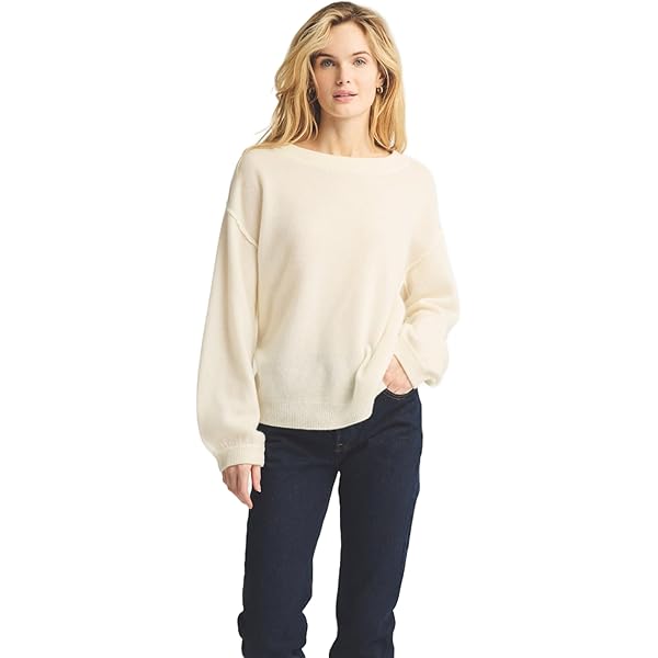 NAADAM Reversible Cashmere Striped Wide Neck Sweater, White Combo